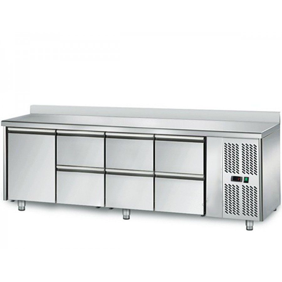 Table réfrigérée 700 / 1 porte + 6 tiroirs adossés