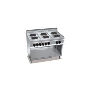 Cuisinière électrique 6 plaques rondes (15.6kW) sur four électrique puissant (7.5kW) et compartiment neutre
