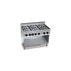 Cuisinière gaz 6 brûleurs puissants (33.5kW) sur four gaz (4kW) et compartiment neutre
