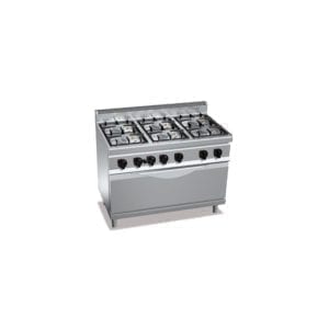 Cuisinière gaz 6 brûleurs puissants (33.5kW) sur four gaz puissant (12kW)