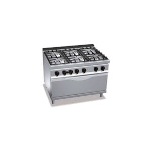 Cuisinière gaz 6 brûleurs puissants (48kW) sur four gaz puissant (12kW)