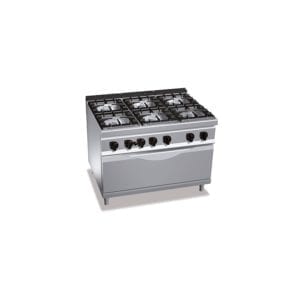 Cuisinière gaz 6 brûleurs surpuissants (53.5kW) sur four gaz puissant (12kW)