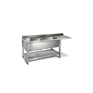 Table lave-vaisselle 2 éviers prof.600 - égouttoir D / 1600 mm