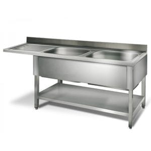Table lave-vaisselle 2 éviers prof.600 - égouttoir G / 1800 mm