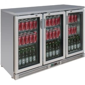 Arrière bar inox / 3 portes pivotante vitrée